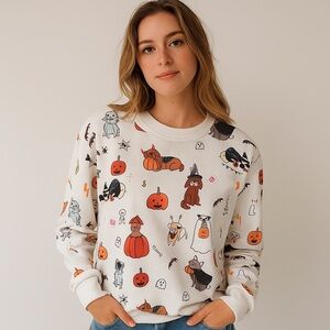 Halloween Dog Sweatshirt - Fall Pullover Halloween Puppy Print Sweater - Small